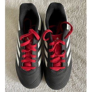 Adidas INDOOR Soccer shoes, Black w/ White Stripes, Size Toddler 1.5 (US)